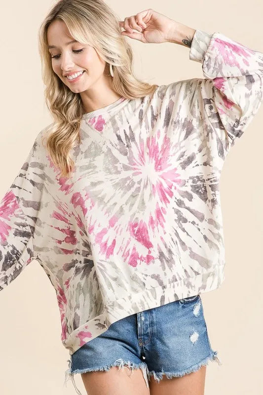 Tie Dye Print Terry Pull Over