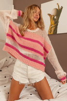BiBi Hollow Out Yoke Detail Striped Sweater