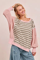 Striped Top With Cut Edge And Reverse Outseam