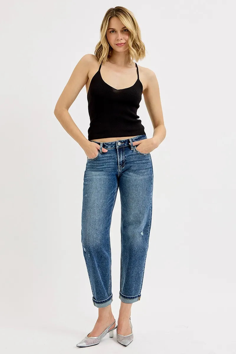 Mid Rise Crop Boyfriend Jeans