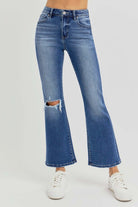 Distressed High Rise Crop Flare Jeans