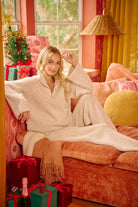 Rib Textured Knit Collared Top with Zip Up