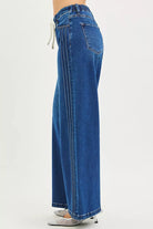 Mid Rise Drawstring Wide Side Pintuck Jeans