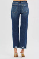 High Rise Crop Slim Straight Jeans with Hidden Knee Patch
