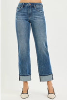 4 Way Stretch Slouchy Straight Jeans with Cuffed Hem