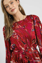 Ruffled Hem Printed Balloon Sleeve Dress