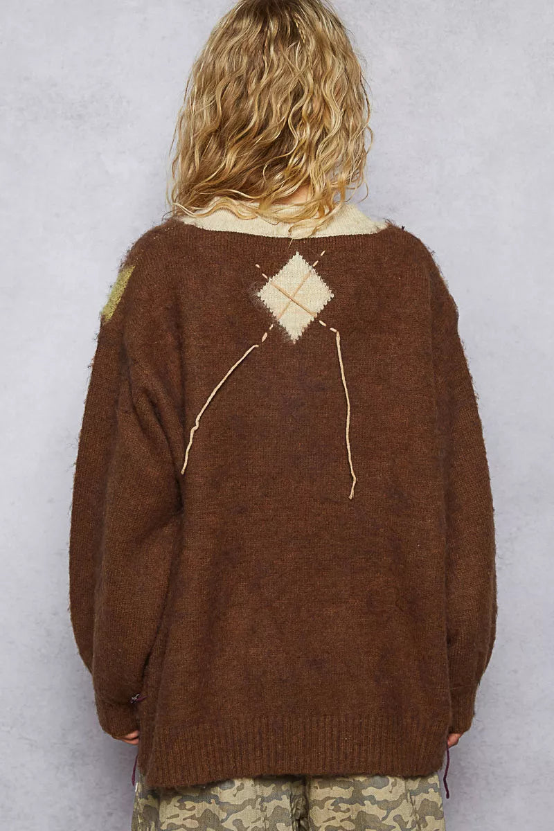 Argyle Pattern Mohair Sweater