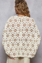 Openwork Chenille Cardigan with Contrast Floral