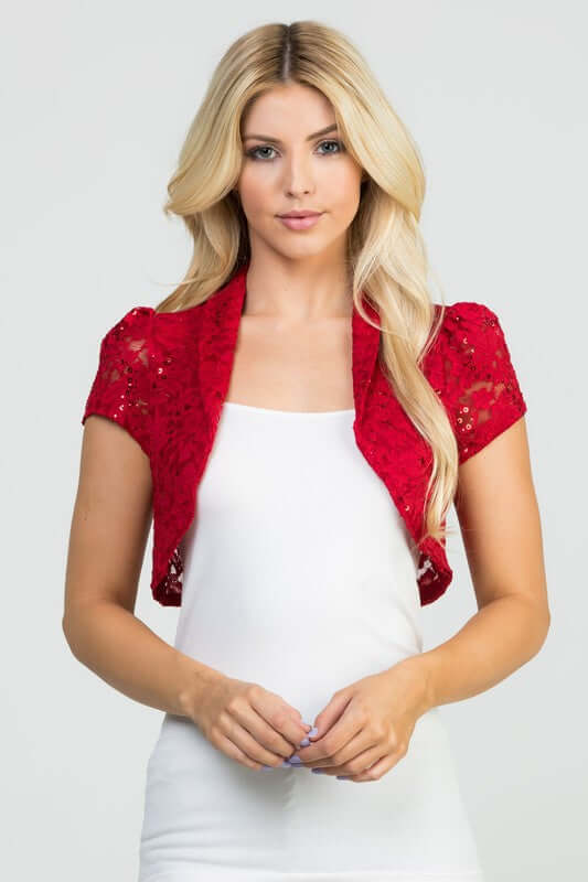 Crochet Sequin Lace Cropped Shrug