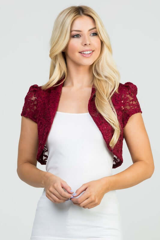 Crochet Sequin Lace Cropped Shrug