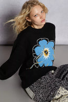 Floral Sweater with Exposed Stitching
