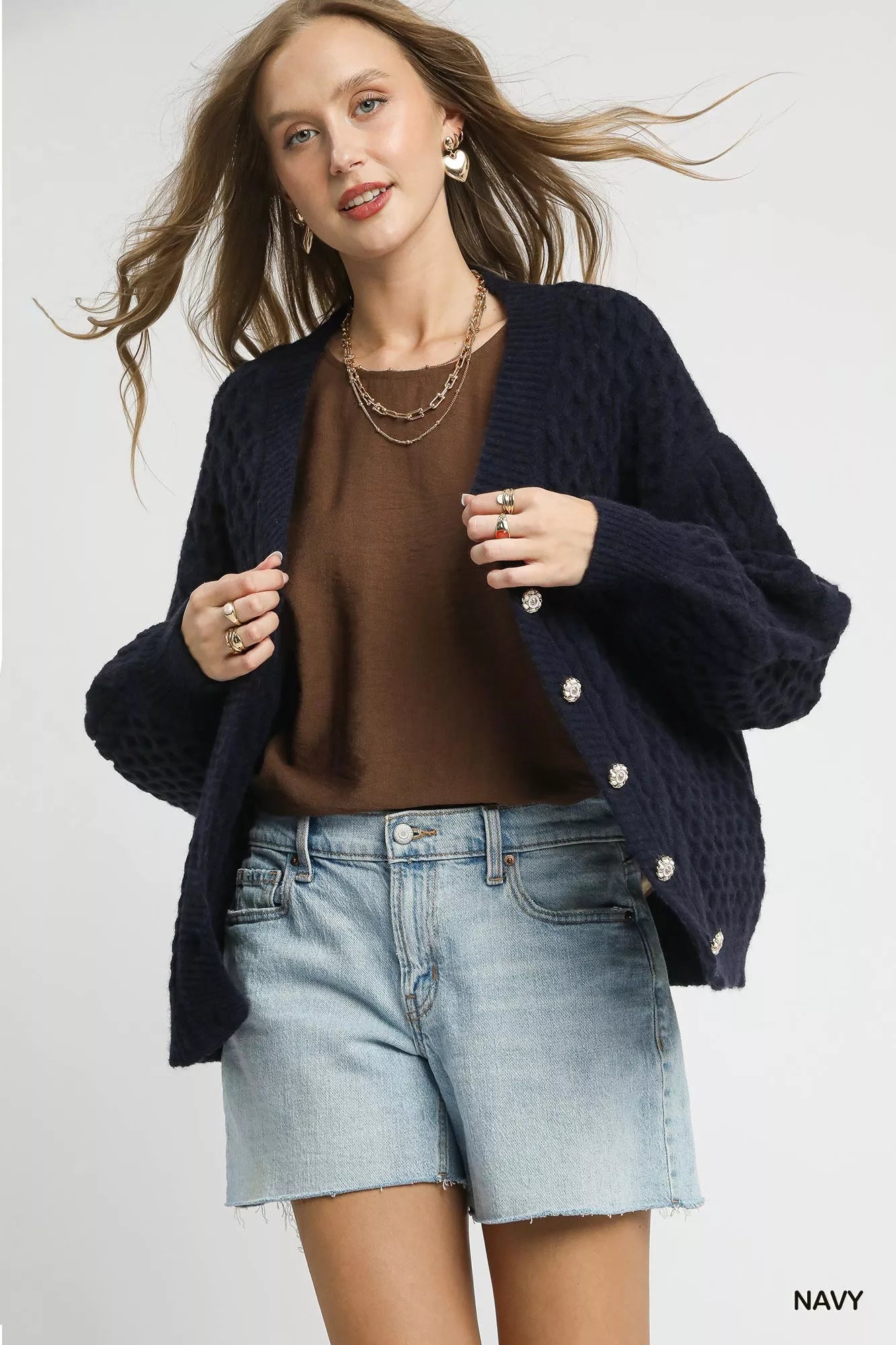 Cable Knit Pearl Button Cardigan