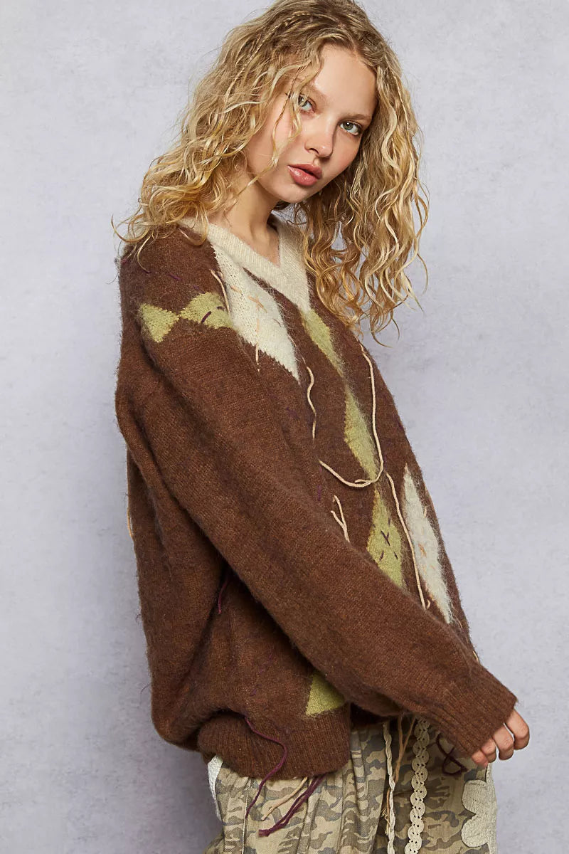 Argyle Pattern Mohair Sweater