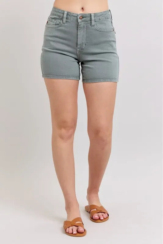 Judy Blue Full Size Hw Garment Dyed & Back Pkt Embroidery Shorts Plus Size