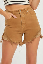 High Waist Frayed Hem Denim Shorts