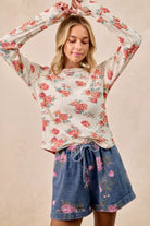 Floral Washed Waffle Thermal Top