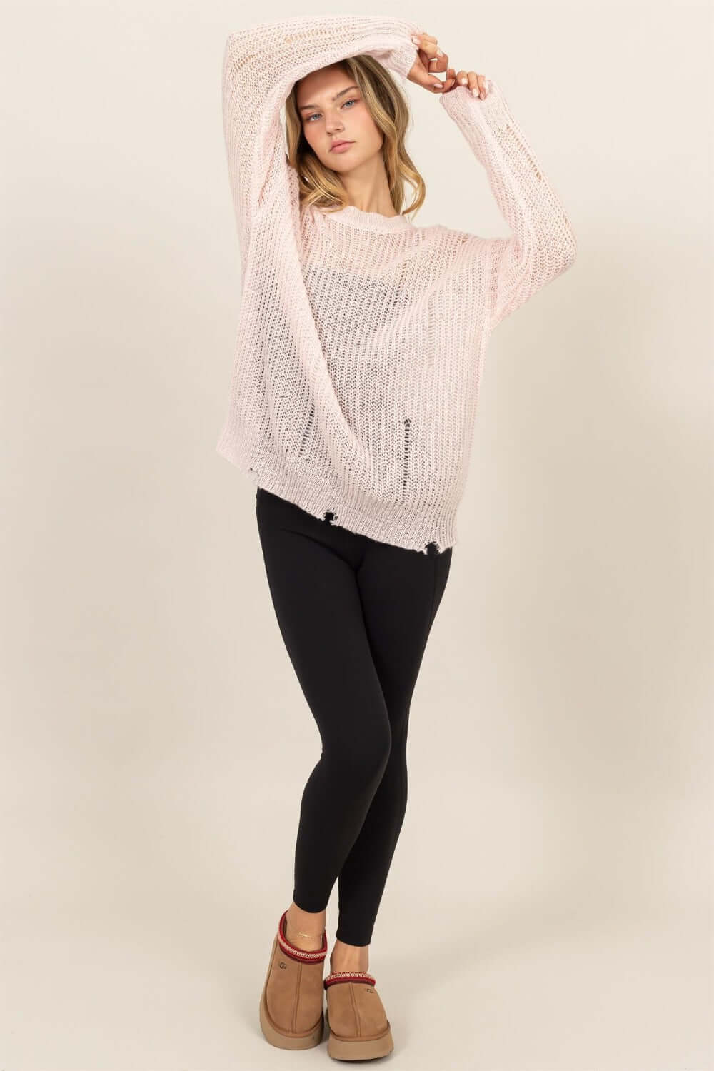 Distressed Long Sleeve Knit Top