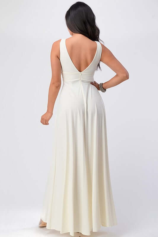 Dull Tricot Deep V-Neck A-Line Dress