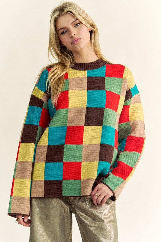 Color Block Checkered Sweater