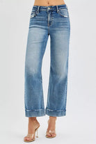 Mid Rise Crop Straight Jeans w/ Taylor Cuff