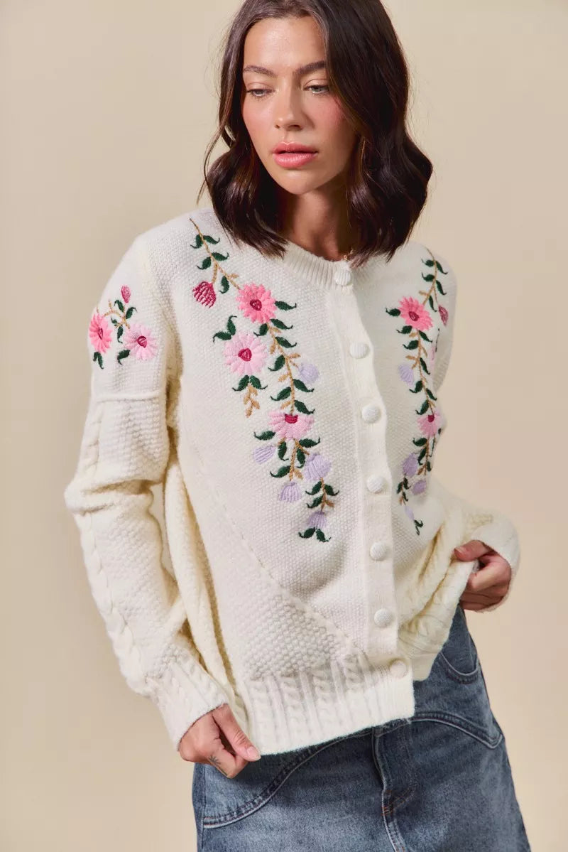 Floral Embroidered Coquette Sweater Cardigan