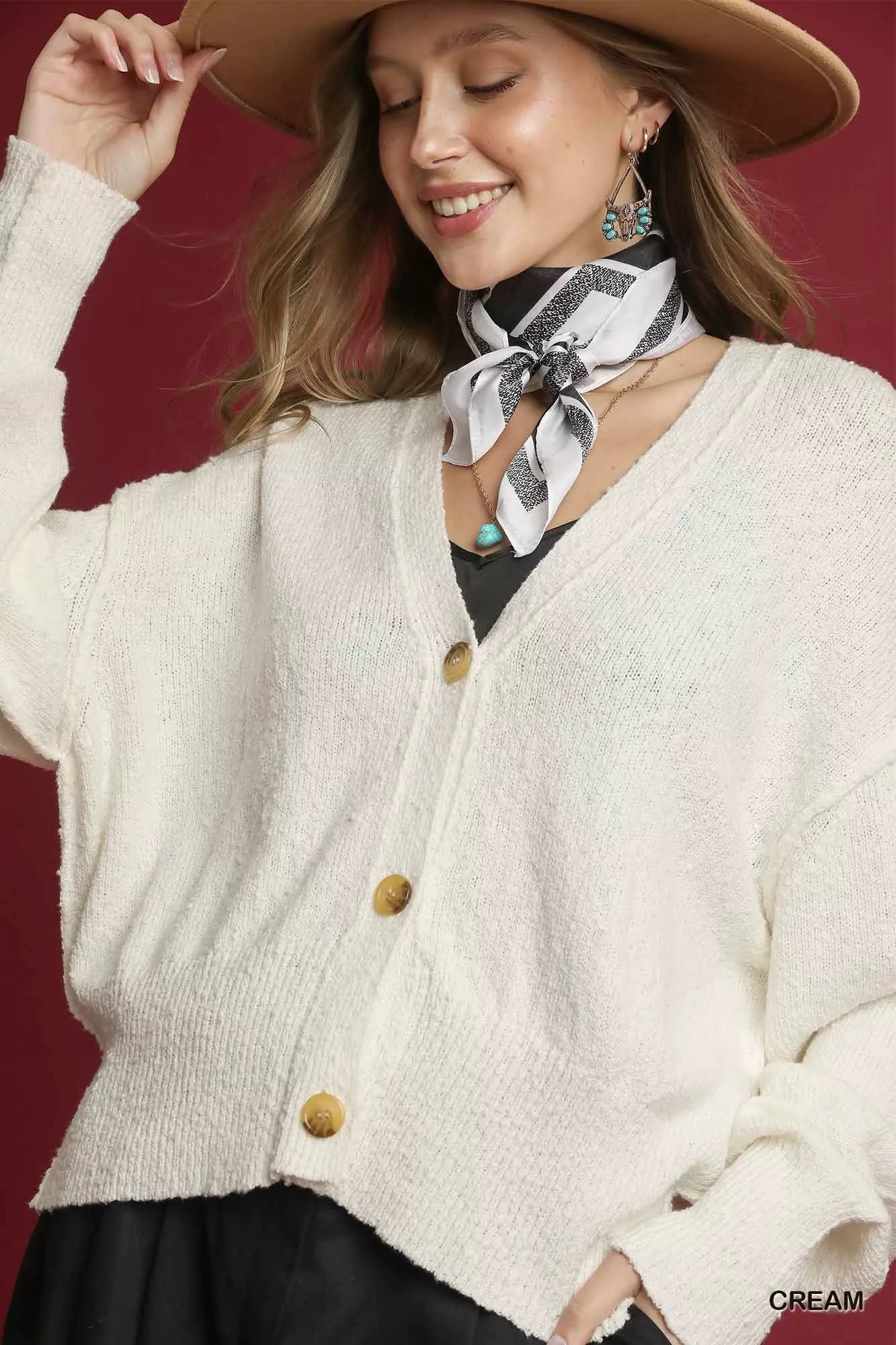 Button-Front V-Neck Knit Cardigan