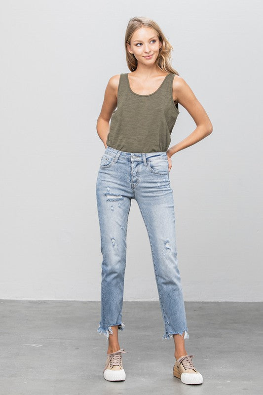 Mid Rise Straight Jeans
