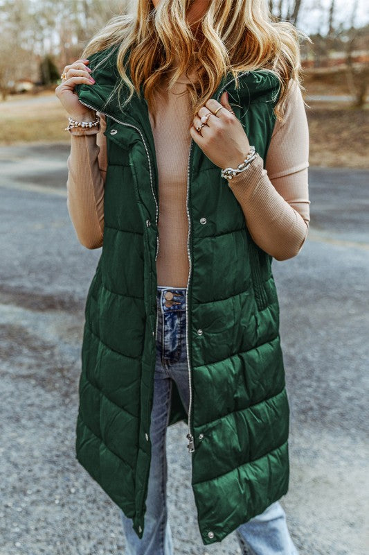 Quilted Long Hooded Vest