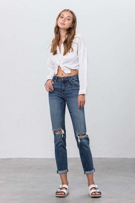 Mid Rise Slim Boyfriend Jeans