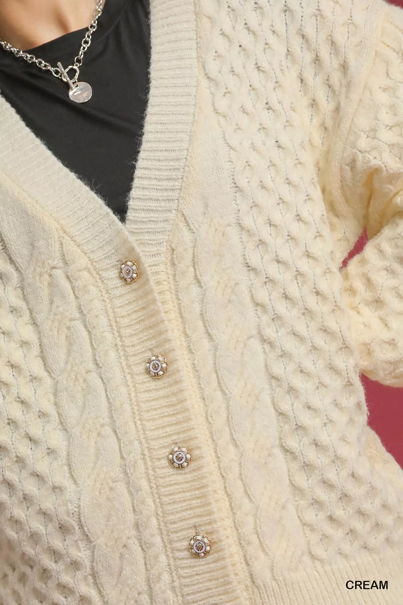 Cable Knit Pearl Button Cardigan