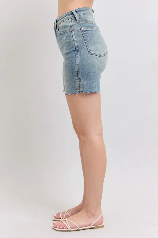 Judy Blue High Waist Vintage Wash Side Slit Denim Shorts