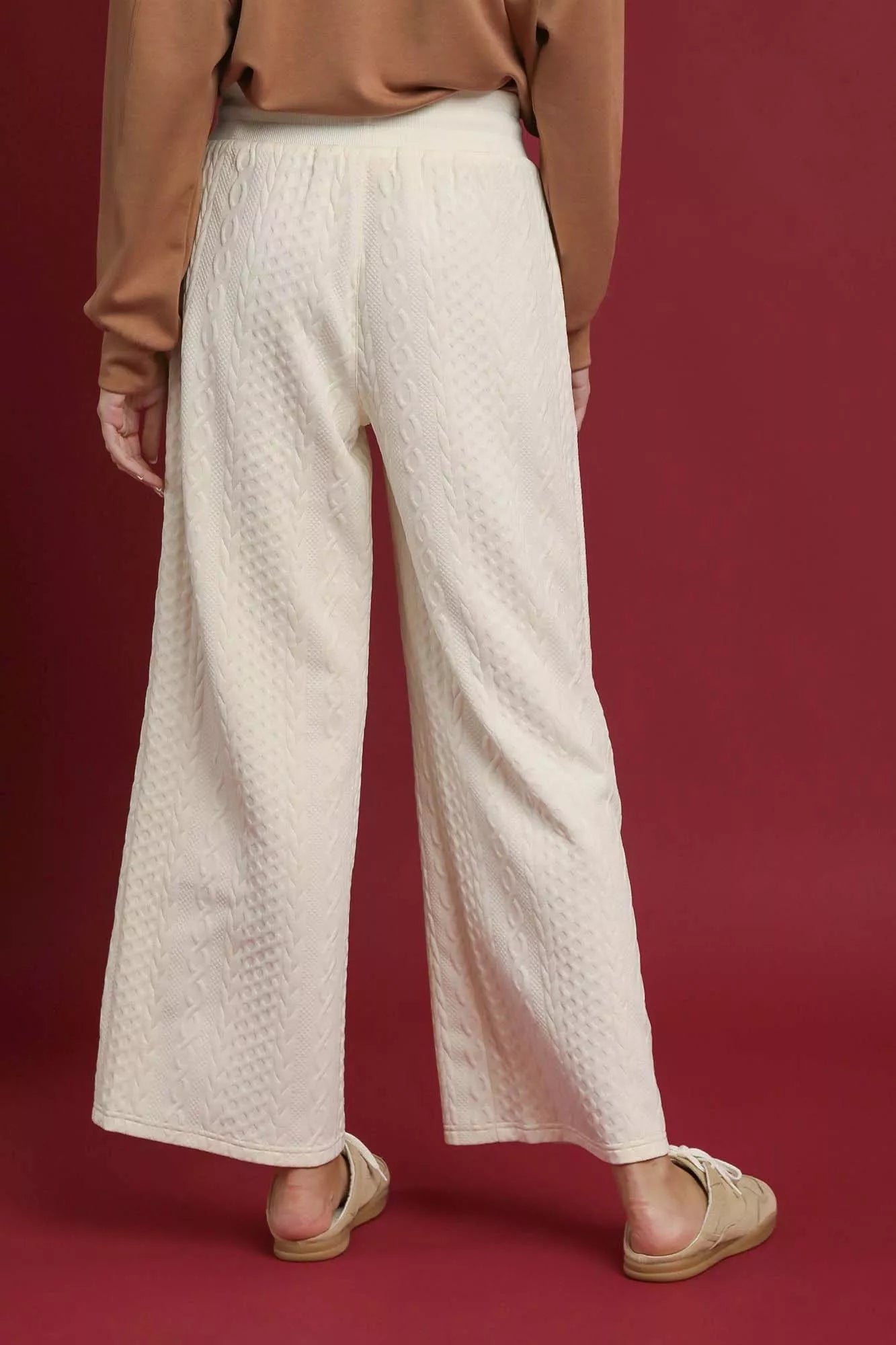 Cable Knit Textured Wide Leg Pants