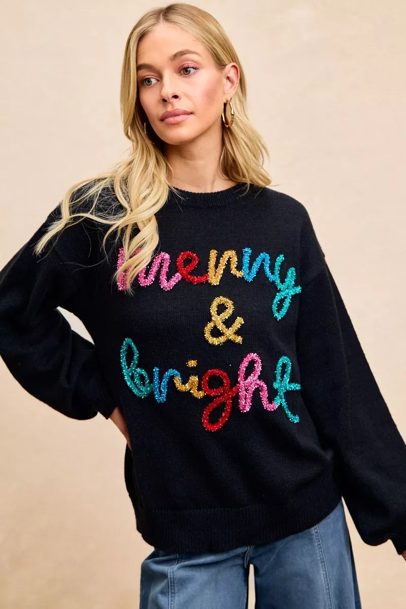 Tinsel Lettering Christmas Sweater