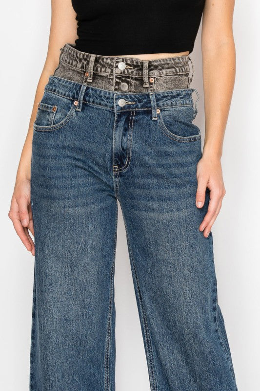 Double Snap On Waistband Layered High Rise Wide