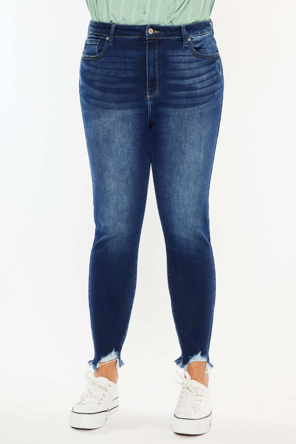 High Rise Frayed Ankle Skinny Jeans