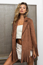 Faux Suede Blazer with Fringed Hem