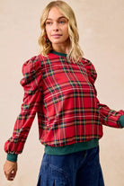 Plaid Exaggerated Shoulder Top