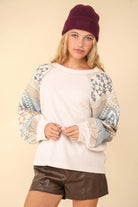 Printed Long Sleeve Round Neck Knit Top