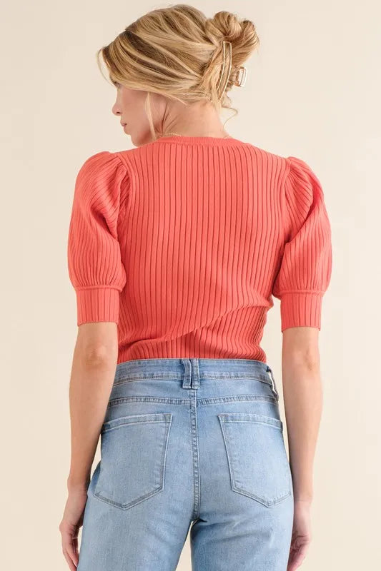 Puffed Half Sleeve Rib Bodysuit