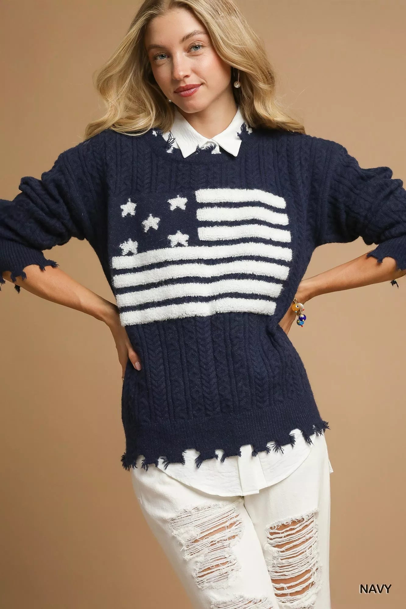 Distressed American Flag Sweater