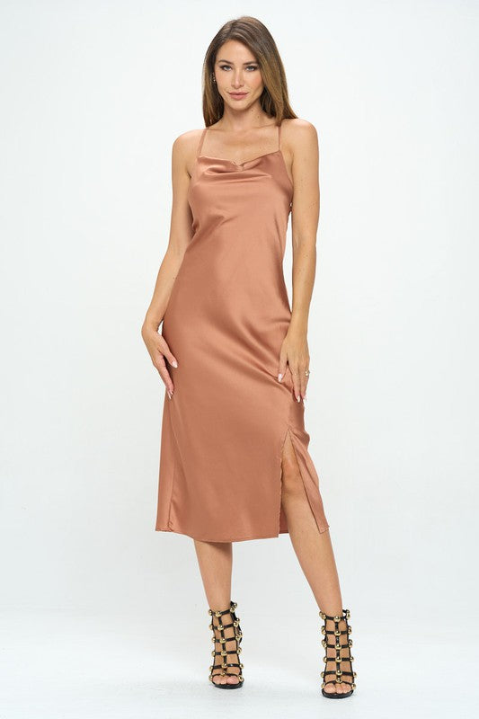 Satin Bias Slip Dress with Slit