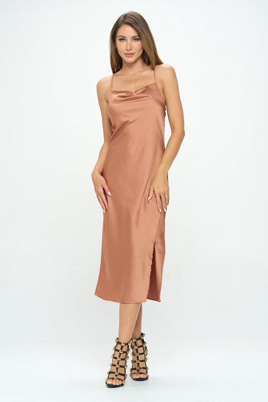 Satin Bias Slip Dress with Slit