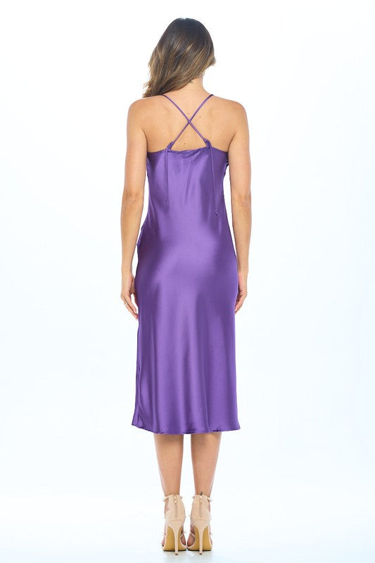Satin Bias Slip Dress with Slit