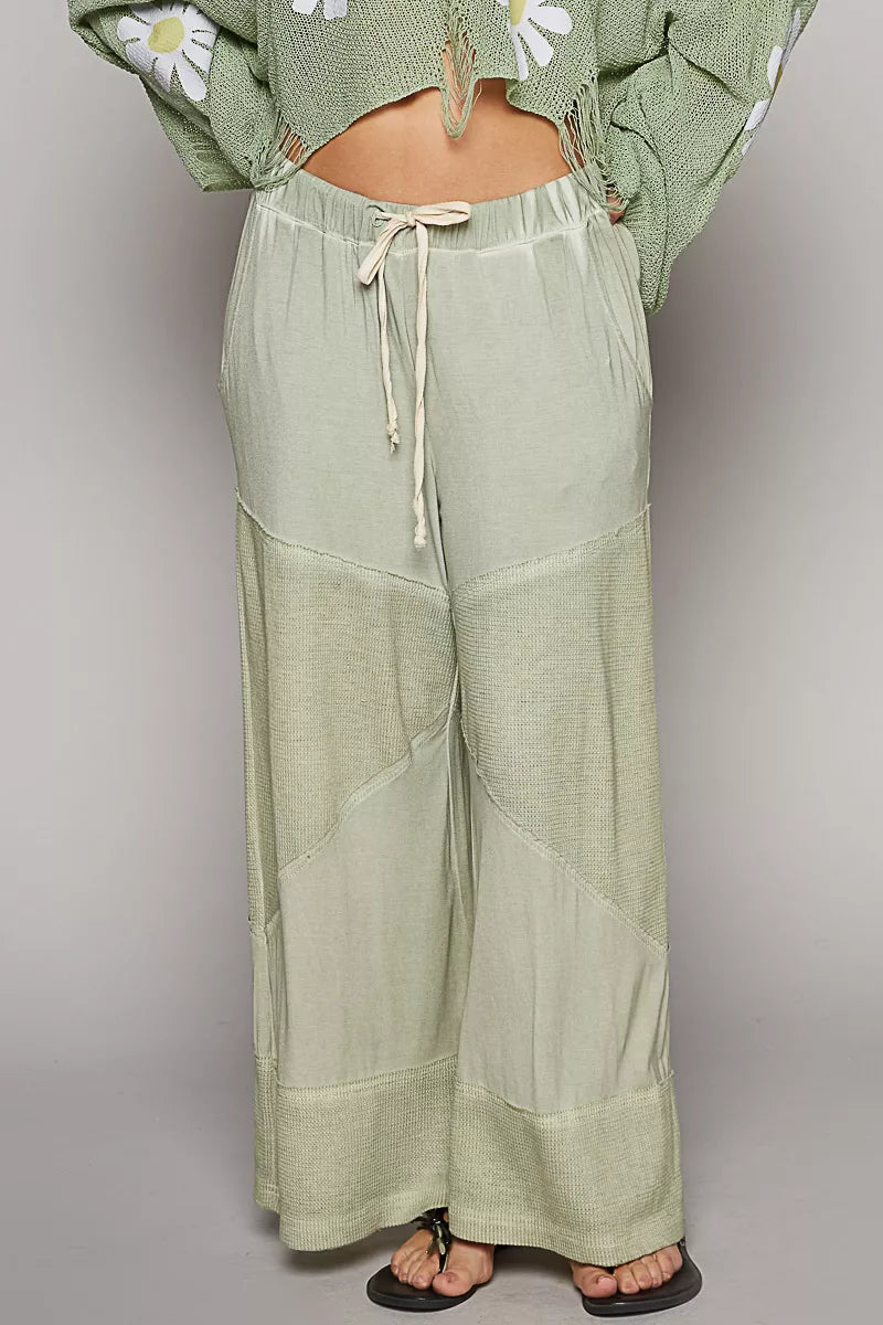 Elastic Waistband Wide Leg Pants with Drawstring