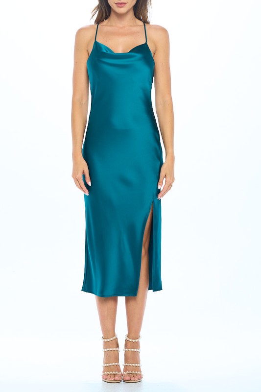 Satin Bias Slip Dress with Slit