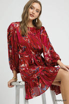 Ruffled Hem Printed Balloon Sleeve Dress
