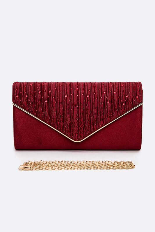 Crystal Pave Pleated Satin Clutch
