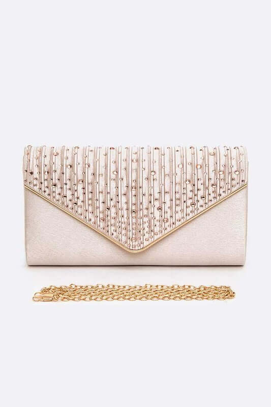 Crystal Pave Pleated Satin Clutch
