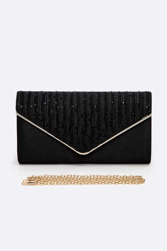 Crystal Pave Pleated Satin Clutch
