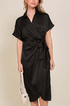 TIMING Surplice Satin Wrap Midi Dress